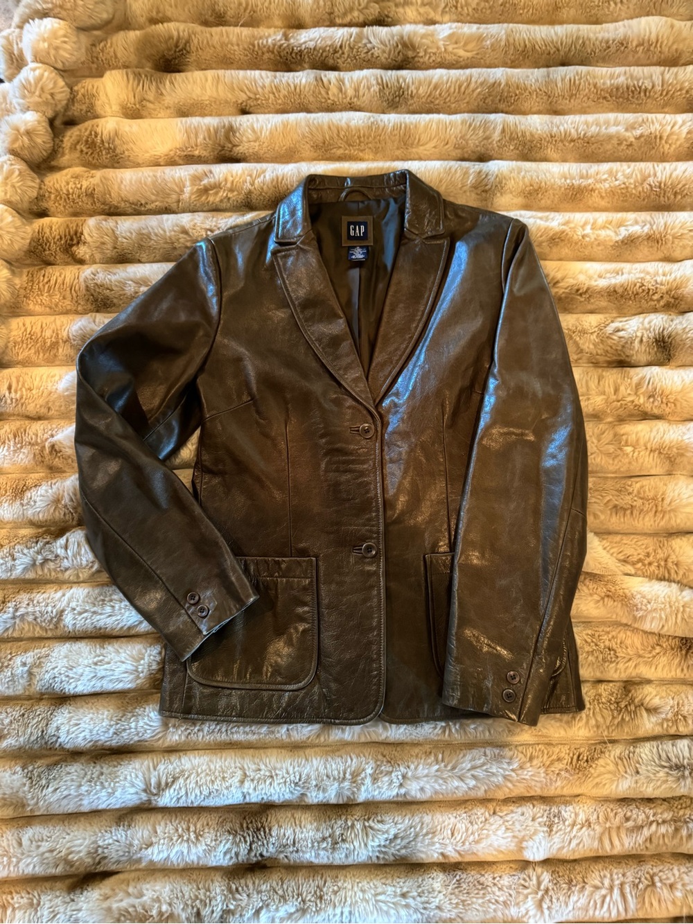 GAP Women's Dark Olive Green Leather 2-Button Blazer